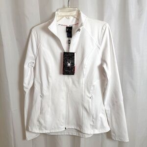 NWT Spyder Active Womens Large White Activewear Jacket Full Zip Zippered Pockets